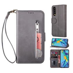 Retro Calfskin Zipper Leather Wallet Case Cover for Huawei P20 - Grey