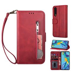 Retro Calfskin Zipper Leather Wallet Case Cover for Huawei P20 - Red