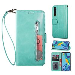 Retro Calfskin Zipper Leather Wallet Case Cover for Huawei P20 - Mint Green
