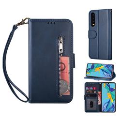 Retro Calfskin Zipper Leather Wallet Case Cover for Huawei P20 - Blue