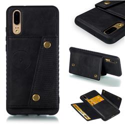 Retro Multifunction Card Slots Stand Leather Coated Phone Back Cover for Huawei P20 - Black