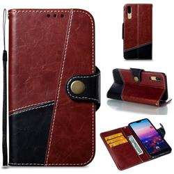 Retro Magnetic Stitching Wallet Flip Cover for Huawei P20 - Dark Red