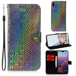 Laser Circle Shining Leather Wallet Phone Case for Huawei P20 - Silver