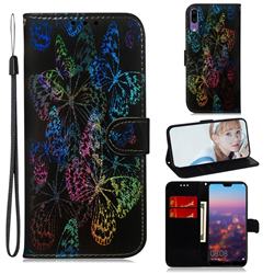 Black Butterfly Laser Shining Leather Wallet Phone Case for Huawei P20