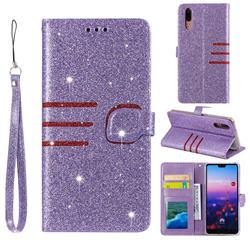 Retro Stitching Glitter Leather Wallet Phone Case for Huawei P20 - Purple