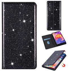Ultra Slim Glitter Powder Magnetic Automatic Suction Leather Wallet Case for Huawei P20 - Black