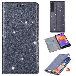 Ultra Slim Glitter Powder Magnetic Automatic Suction Leather Wallet Case for Huawei P20 - Gray