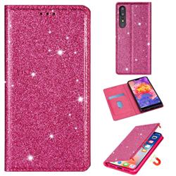Ultra Slim Glitter Powder Magnetic Automatic Suction Leather Wallet Case for Huawei P20 - Rose Red