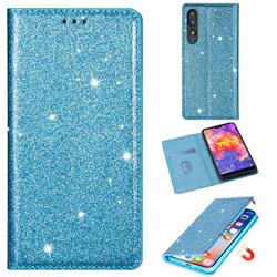 Ultra Slim Glitter Powder Magnetic Automatic Suction Leather Wallet Case for Huawei P20 - Blue