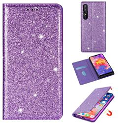 Ultra Slim Glitter Powder Magnetic Automatic Suction Leather Wallet Case for Huawei P20 - Purple