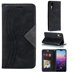 Retro S Streak Magnetic Leather Wallet Phone Case for Huawei P20 - Black
