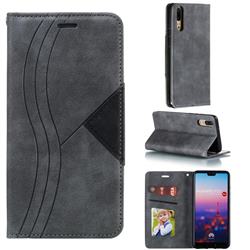 Retro S Streak Magnetic Leather Wallet Phone Case for Huawei P20 - Gray