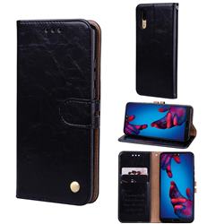 Luxury Retro Oil Wax PU Leather Wallet Phone Case for Huawei P20 - Deep Black
