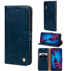 Luxury Retro Oil Wax PU Leather Wallet Phone Case for Huawei P20 - Sapphire