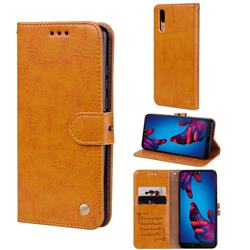 Luxury Retro Oil Wax PU Leather Wallet Phone Case for Huawei P20 - Orange Yellow