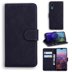 Retro Classic Skin Feel Leather Wallet Phone Case for Huawei P20 - Black