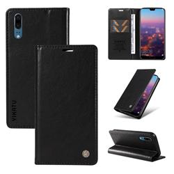 YIKATU Litchi Card Magnetic Automatic Suction Leather Flip Cover for Huawei P20 - Black