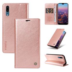 YIKATU Litchi Card Magnetic Automatic Suction Leather Flip Cover for Huawei P20 - Rose Gold