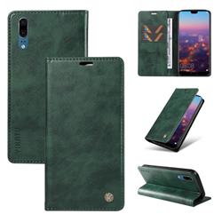 YIKATU Litchi Card Magnetic Automatic Suction Leather Flip Cover for Huawei P20 - Green