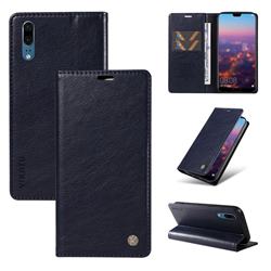YIKATU Litchi Card Magnetic Automatic Suction Leather Flip Cover for Huawei P20 - Navy Blue