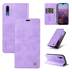 YIKATU Litchi Card Magnetic Automatic Suction Leather Flip Cover for Huawei P20 - Purple