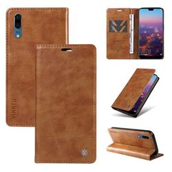 YIKATU Litchi Card Magnetic Automatic Suction Leather Flip Cover for Huawei P20 - Brown