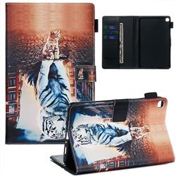 Cat and Tiger Matte Leather Wallet Tablet Case for Samsung Galaxy Tab A 8.0 2019 P200 (Tab A Plus 8)