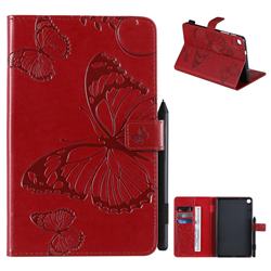Embossing 3D Butterfly Leather Wallet Case for Samsung Galaxy Tab A 8.0 2019 P200 (Tab A Plus 8) - Red