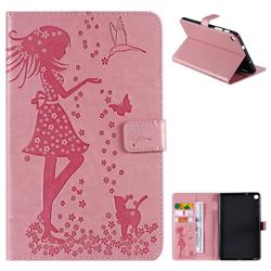 Embossing Flower Girl Cat Leather Flip Cover for Samsung Galaxy Tab A 8.0 2019 P200 (Tab A Plus 8) - Pink