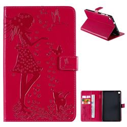 Embossing Flower Girl Cat Leather Flip Cover for Samsung Galaxy Tab A 8.0 2019 P200 (Tab A Plus 8) - Red