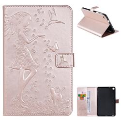 Embossing Flower Girl Cat Leather Flip Cover for Samsung Galaxy Tab A 8.0 2019 P200 (Tab A Plus 8) - Rose Gold