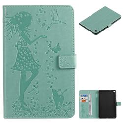 Embossing Flower Girl Cat Leather Flip Cover for Samsung Galaxy Tab A 8.0 2019 P200 (Tab A Plus 8) - Green