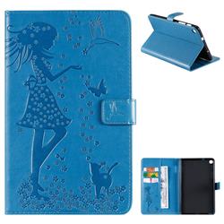 Embossing Flower Girl Cat Leather Flip Cover for Samsung Galaxy Tab A 8.0 2019 P200 (Tab A Plus 8) - Blue