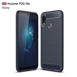 Luxury Carbon Fiber Brushed Wire Drawing Silicone TPU Back Cover for Huawei P20 Lite - Navy