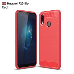 Luxury Carbon Fiber Brushed Wire Drawing Silicone TPU Back Cover for Huawei P20 Lite - Red