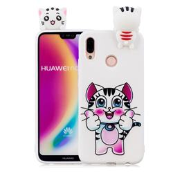 Cute Pink Kitten Soft 3D Climbing Doll Soft Case for Huawei P20 Lite