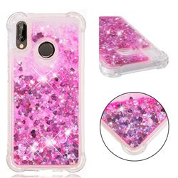 Dynamic Liquid Glitter Sand Quicksand TPU Case for Huawei P20 Lite - Pink Love Heart