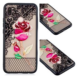 Rose Lace Diamond Flower Soft TPU Back Cover for Huawei P20 Lite