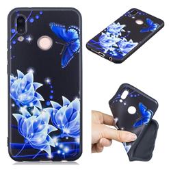 Blue Butterfly 3D Embossed Relief Black TPU Cell Phone Back Cover for Huawei P20 Lite