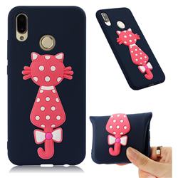 Polka Dot Cat Soft 3D Silicone Case for Huawei P20 Lite - Navy