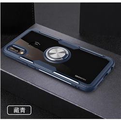 Acrylic Glass Carbon Invisible Ring Holder Phone Cover for Huawei P20 Lite - Navy