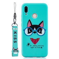 Green Glasses Dog Soft Kiss Candy Hand Strap Silicone Case for Huawei P20 Lite