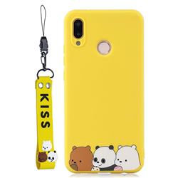 Yellow Bear Family Soft Kiss Candy Hand Strap Silicone Case for Huawei P20 Lite