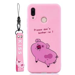 Pink Cute Pig Soft Kiss Candy Hand Strap Silicone Case for Huawei P20 Lite