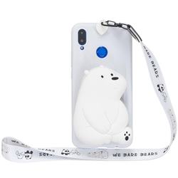 White Polar Bear Neck Lanyard Zipper Wallet Silicone Case for Huawei P20 Lite