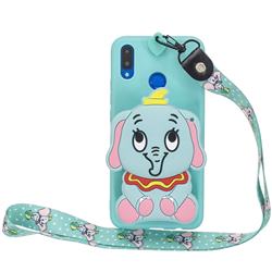 Blue Elephant Neck Lanyard Zipper Wallet Silicone Case for Huawei P20 Lite