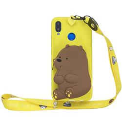 Yellow Bear Neck Lanyard Zipper Wallet Silicone Case for Huawei P20 Lite