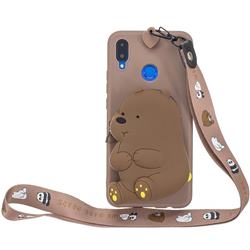 Brown Bear Neck Lanyard Zipper Wallet Silicone Case for Huawei P20 Lite