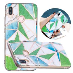 Green Triangle Painted Marble Electroplating Protective Case for Huawei P20 Lite