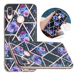 Black Flower Painted Marble Electroplating Protective Case for Huawei P20 Lite